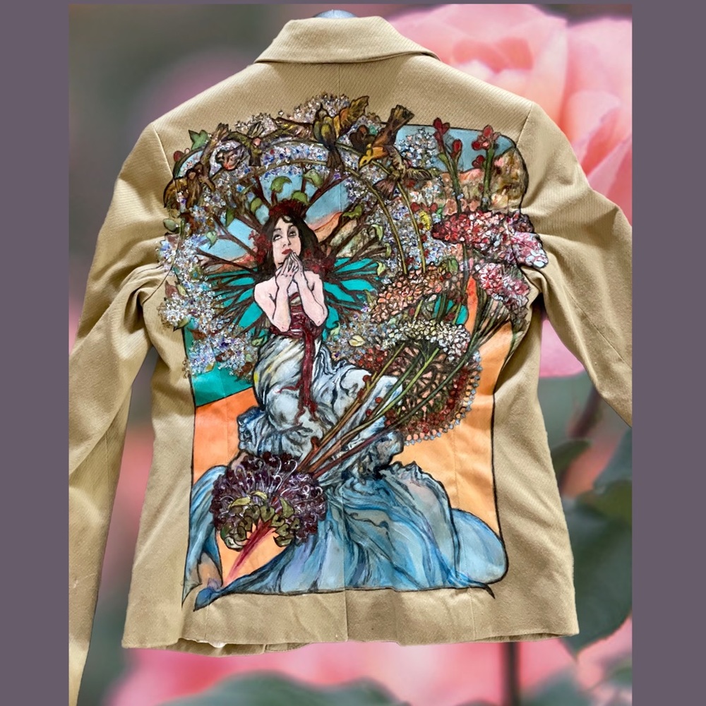 Alphonse Mucha  🌹 Hand-Painted Floral blazer • MOVING SALE